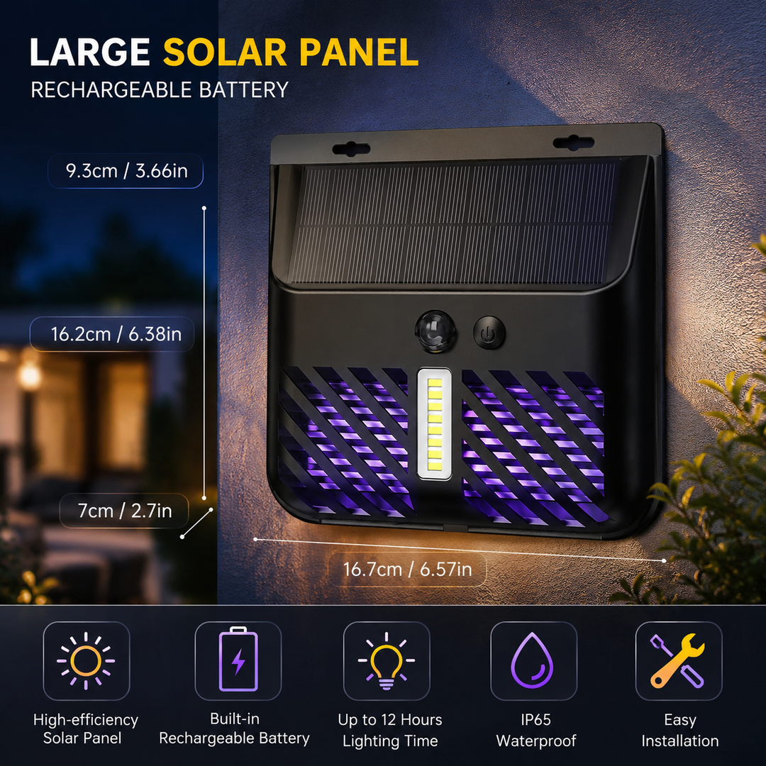 Solar Bug Zapper LED Light Outdoor Mosquito Killer Fly Trap