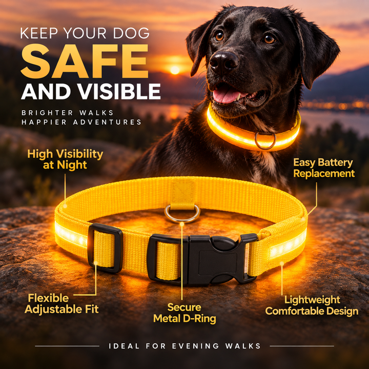 Light Up Dog Collar Rechargeable LED Flashing Adjustable Night Safe