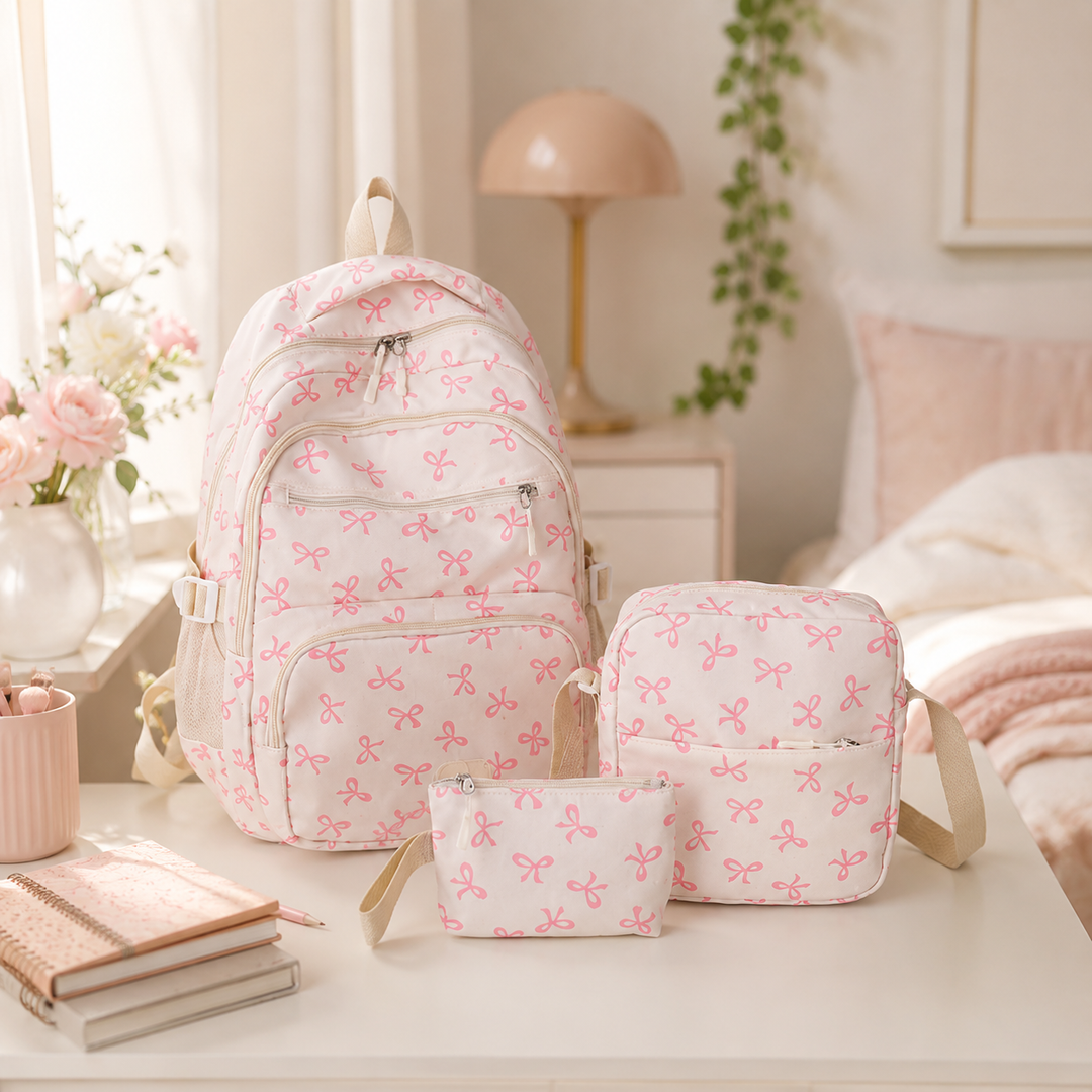 Girls Large Capacity 3-Piece School Backpack Set with Crossbody Bag &amp; Pouch