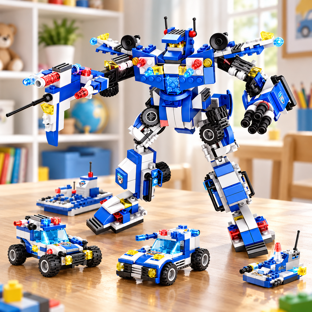 8 in 1 Building Block Set Robot Aircraft Car Police SWAT Toy