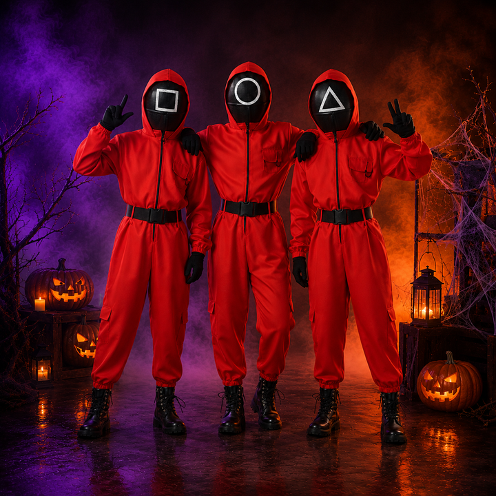 Kids Red Jumpsuit Heist Costume with Mask Halloween Cosplay