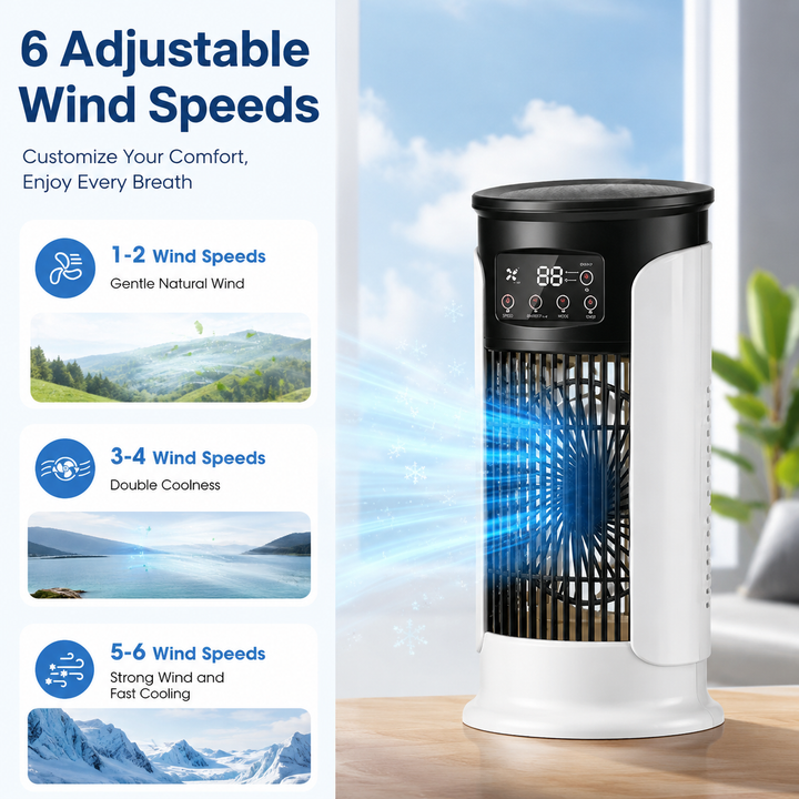 Portable 3-in-1 Air Conditioner Fan Humidifier with Night Light and 6 Speeds