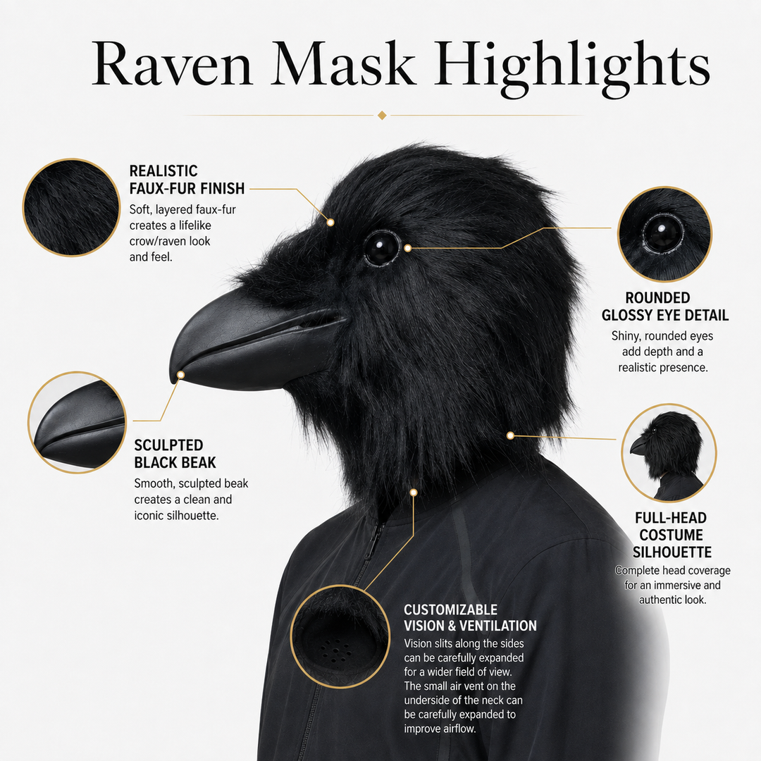 Black Raven Bird Latex Mask Halloween Horror Adult