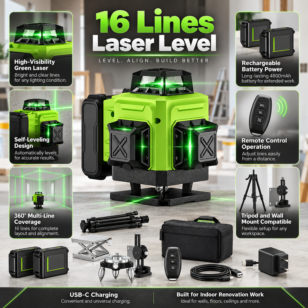 16 Line 4D Laser Level Self Levelling Green Beam for DIY and Building