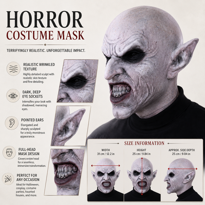 Nosferatu Vampire Grey Latex Mask Halloween Horror