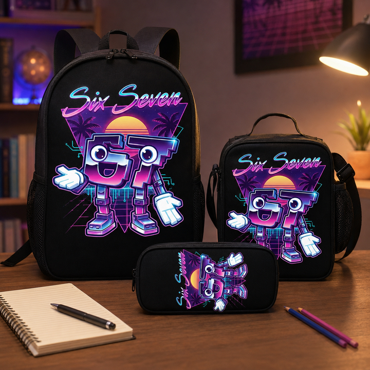 Six Seven 67 Kids 3-Piece School Backpack Set with Crossbody Bag &amp; Pencil Case