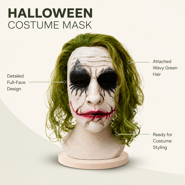 Joker Green Hair Clown Latex Mask Halloween Horror Adult