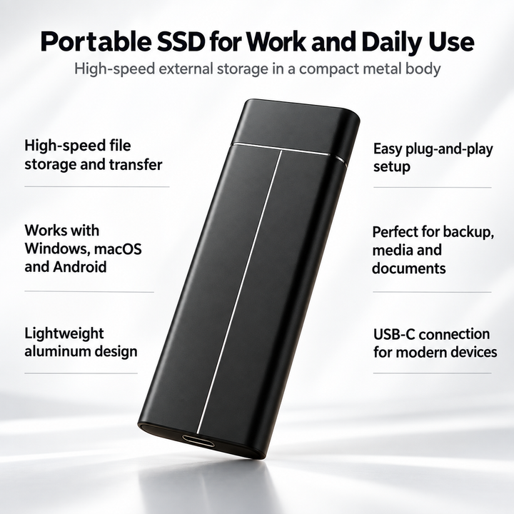 External SSD Portable USB-C Solid State Drive 1TB to 16TB