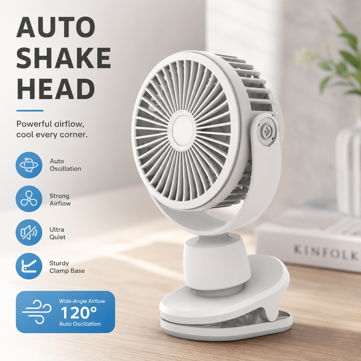 Rechargeable Clip On Portable Desk Fan 4 Speed Quiet 10000mAh Battery