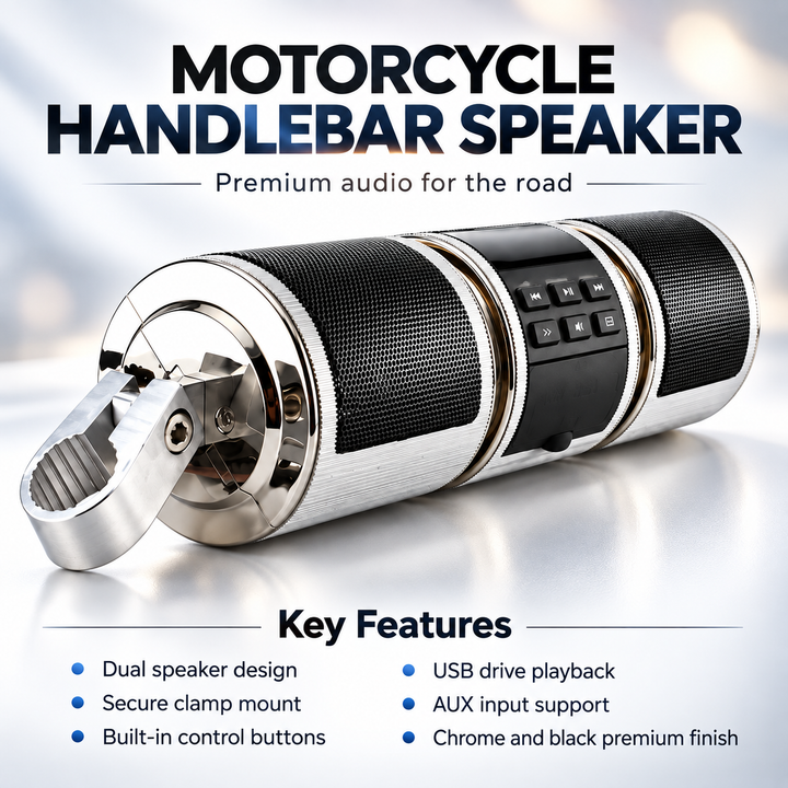 Motorcycle Handlebar Bluetooth Speakers Waterproof Audio MP3 LED