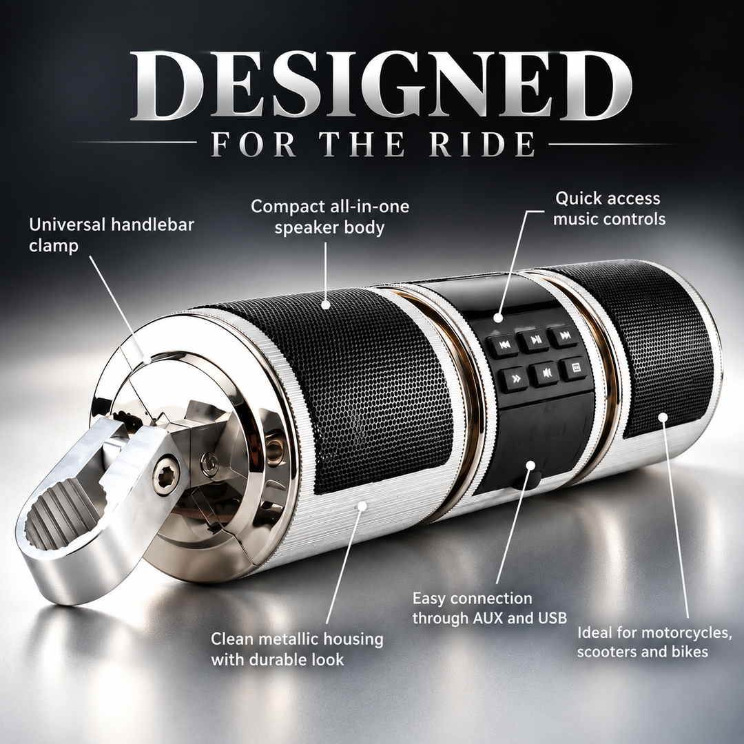 Motorcycle Handlebar Bluetooth Speakers Waterproof Audio MP3 LED