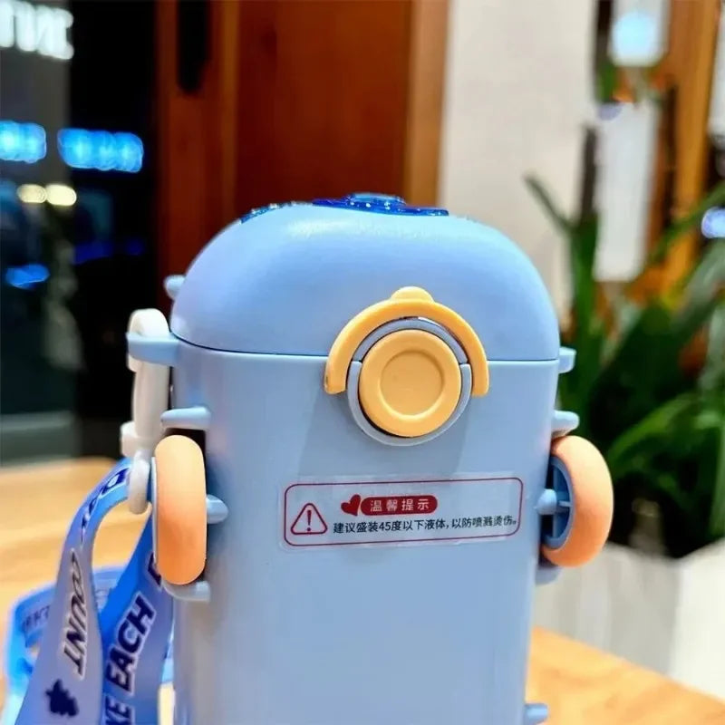 Bus Shaped Water Bottle with Straw 16 oz Plastic Cartoon Design