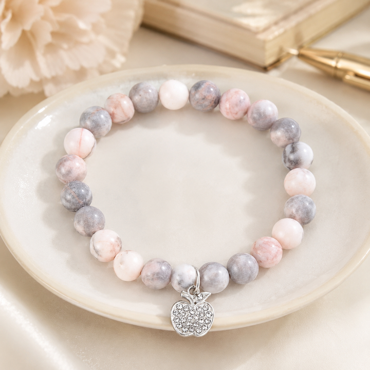 Apple Charm Gemstone Bracelet for Teachers Day