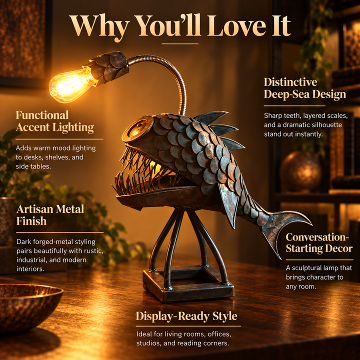 Steampunk Angler Fish Lamp Unique Resin Floor Table Light