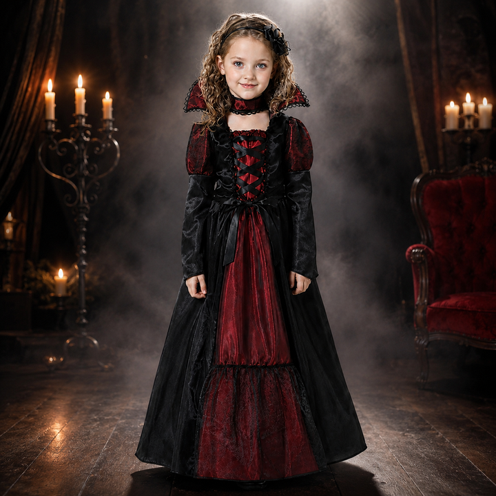 Girls Vampire Costume with Cape and Vest Halloween