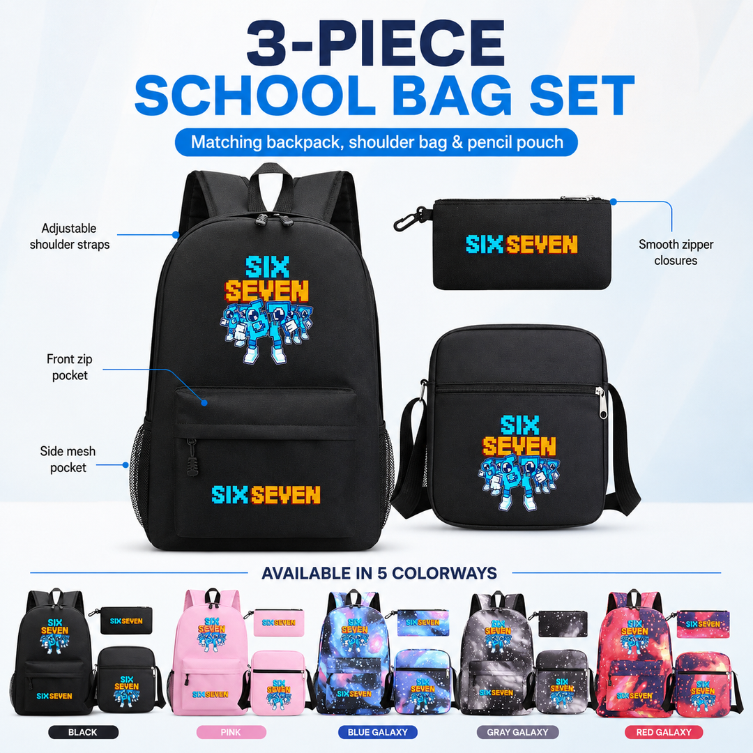67 Six Seven Backpack 3-Piece Set with Crossbody Bag and Pencil Case for School