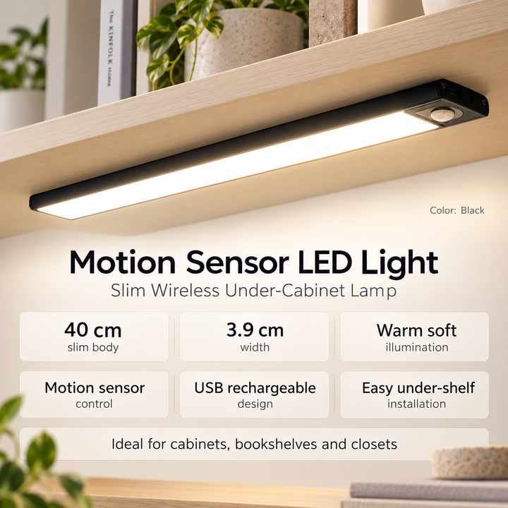 LED Motion Sensor Cabinet Light USB Rechargeable Magnetic Strip