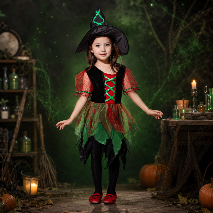 Girls Witch Costume with Hat Halloween Dress Up