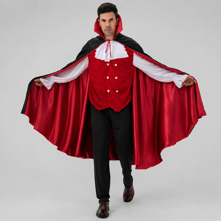 Mens Vampire Cape Costume with Vest and Collar Halloween