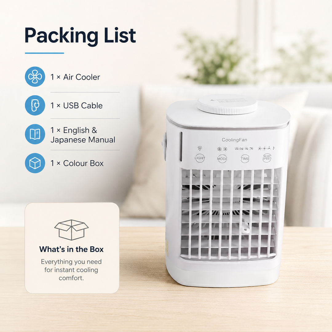Portable Air Conditioner Table Fan Humidifier with 700ml Tank USB Timer RGB Light