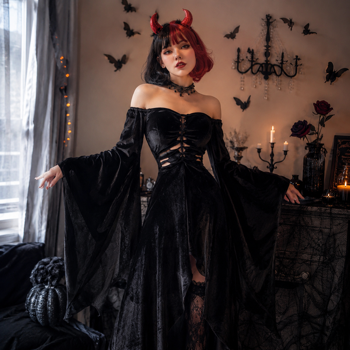 Womens Gothic Witch Long Dress Costume Vampire Halloween