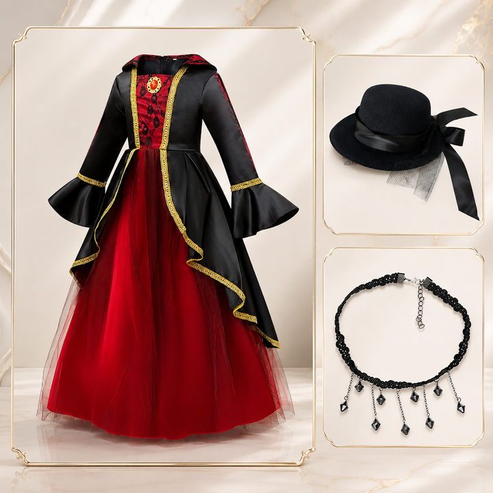 Girls Victorian Vampire Costume Dress with Hat Halloween