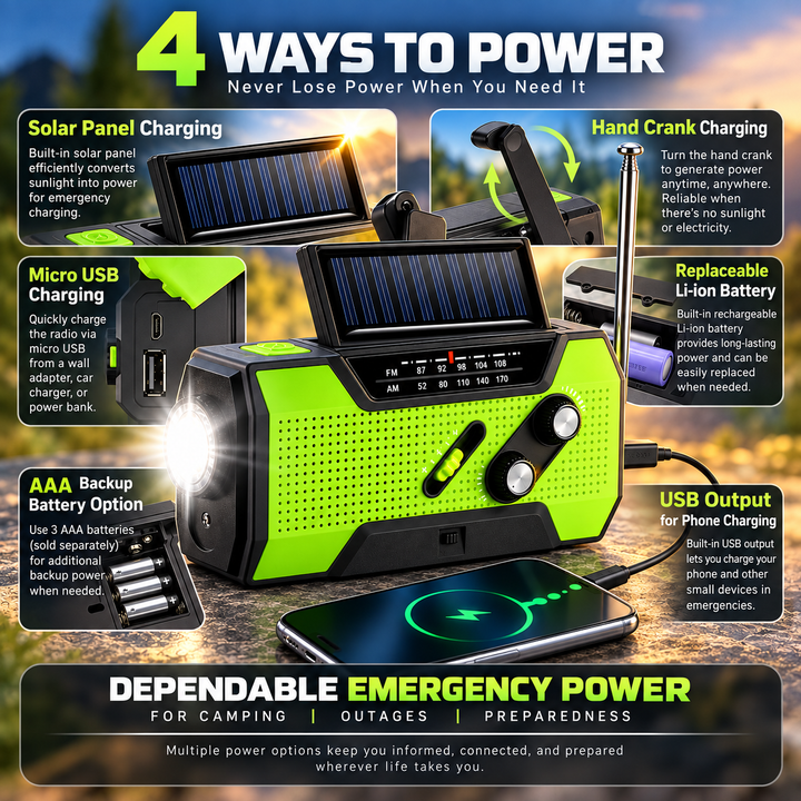 All in One Emergency Radio Solar Hand Crank 4000mAh Power Bank