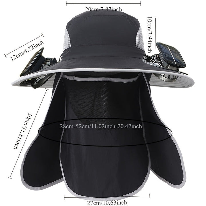 Outdoor Fishing Hat with Dual Solar Fans USB Charging Removable Sunshade