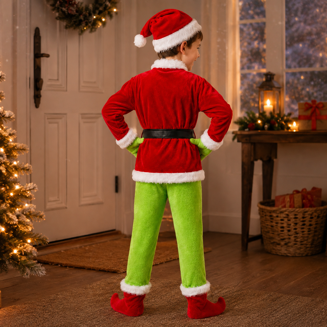 Boys Grinch Christmas Costume with Boot Covers Kids Fancy