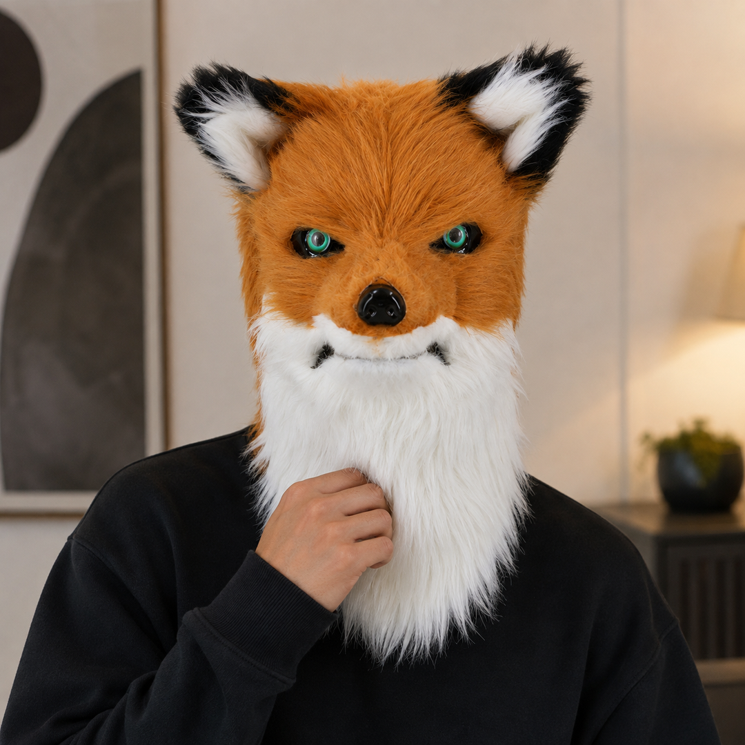 Plush Fox Moving Mouth Animal Head Mask Halloween