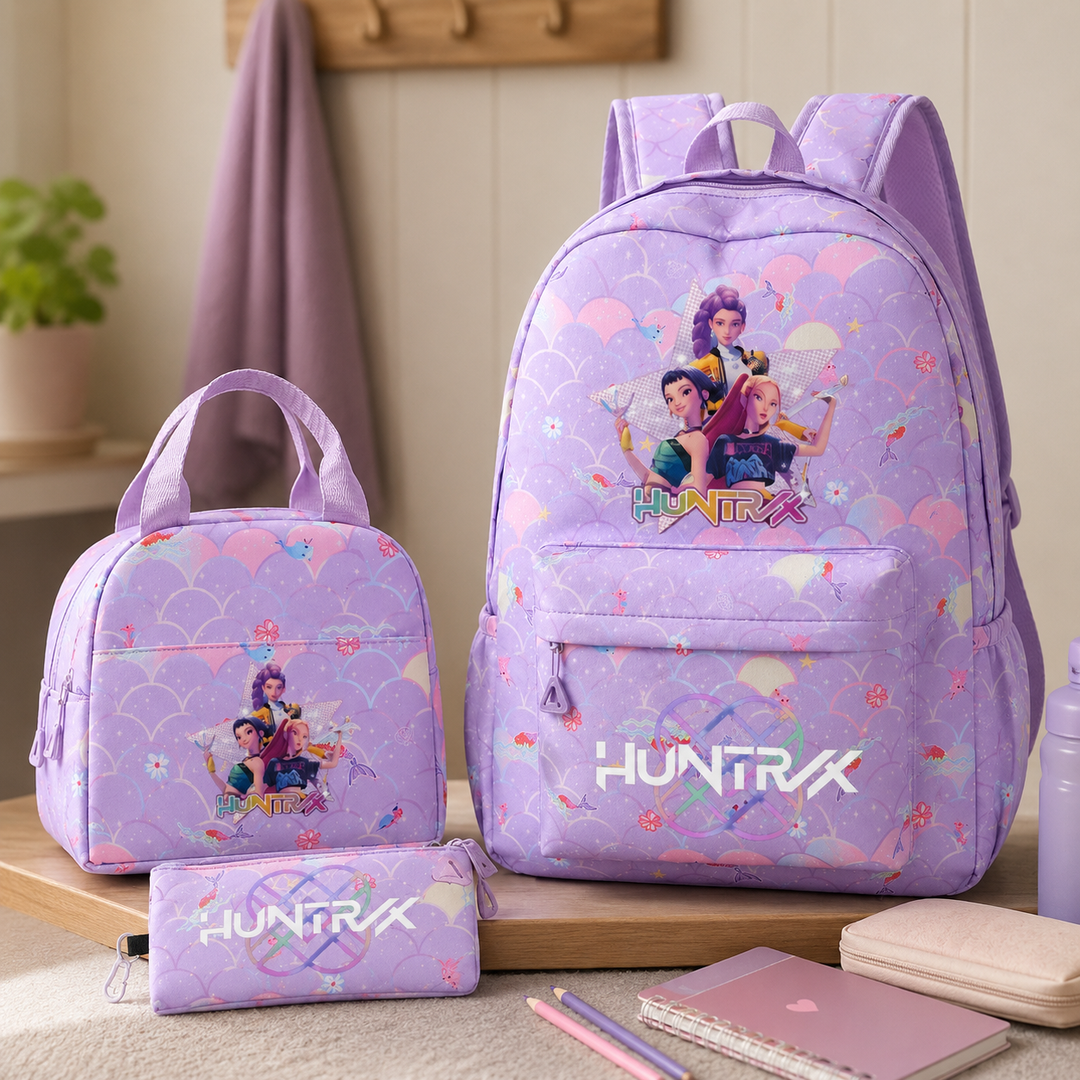 Anime Character School Backpack 3Pcs Set Teens Girls Large Laptop Travel