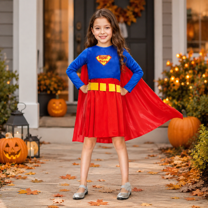 Girls Superhero Costume Dress with Cape Halloween