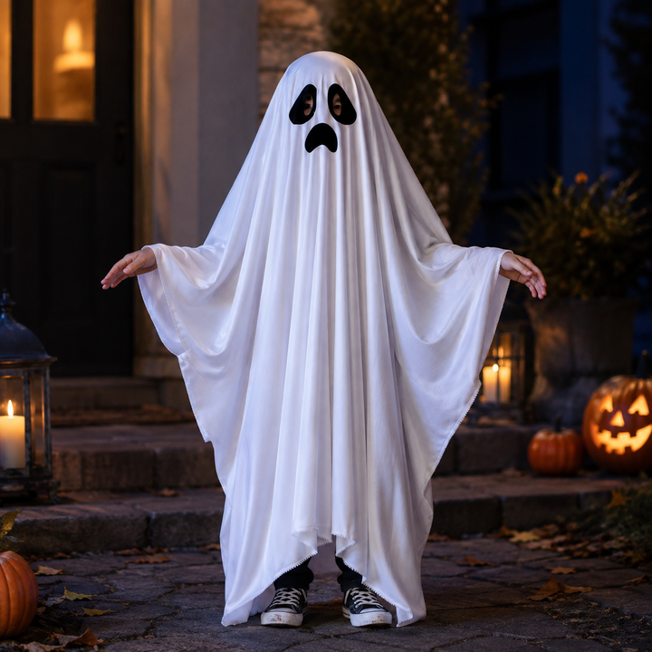 Kids Ghost Sheet Costume with Face Design Halloween