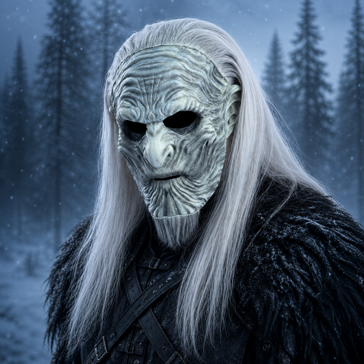 White Walker Mask with Long Hair Halloween Horror Scary