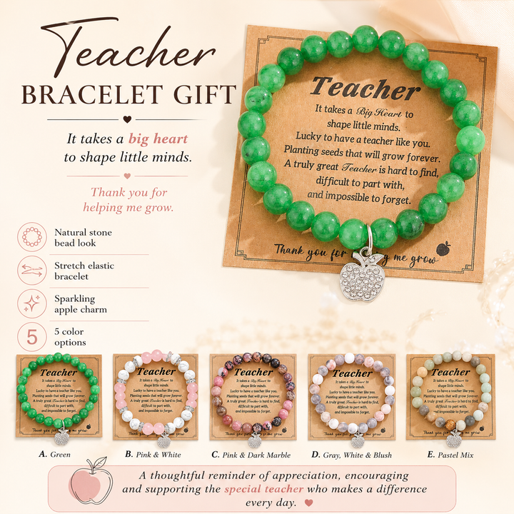 Apple Charm Gemstone Bracelet for Teachers Day
