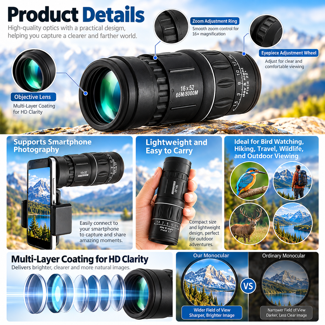 Hiking Monocular HD Digital Telescope Lens Camera for Phone
