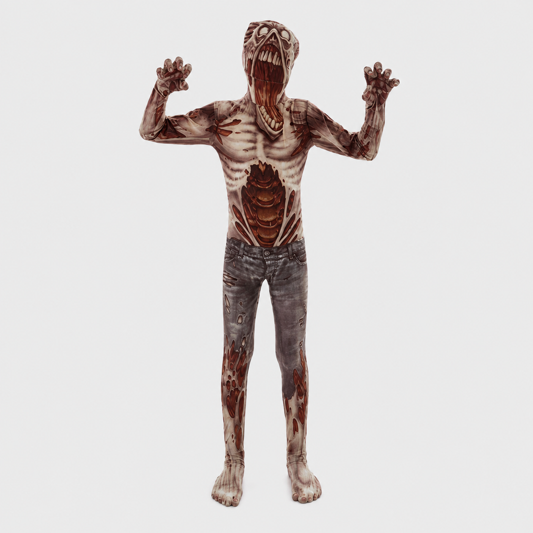 Mens Slenderman Faceless Bodysuit Costume Halloween Horror