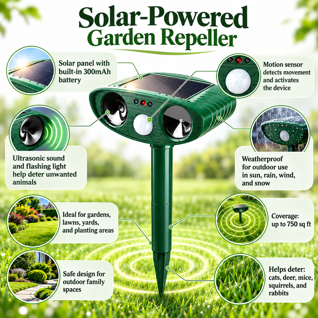Solar Ultrasonic Animal Repeller Cat Fox Deterrent for Garden