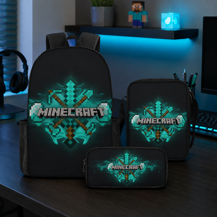 Minecraft Legends Boys 3-Piece School Backpack Set with Lunch Bag &amp; Pencil Case