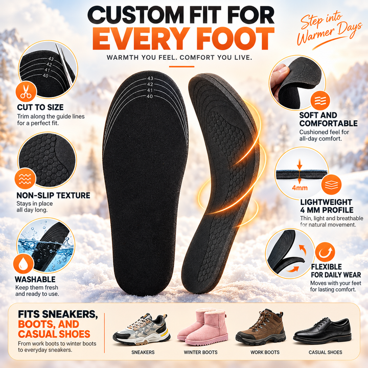 Rechargeable Heated Insoles USB Foot Warmers for Shoes Boots