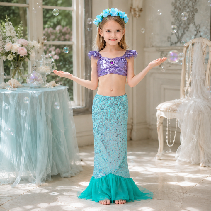 Girls Mermaid Princess Sparkle Tail Costume Dress Halloween