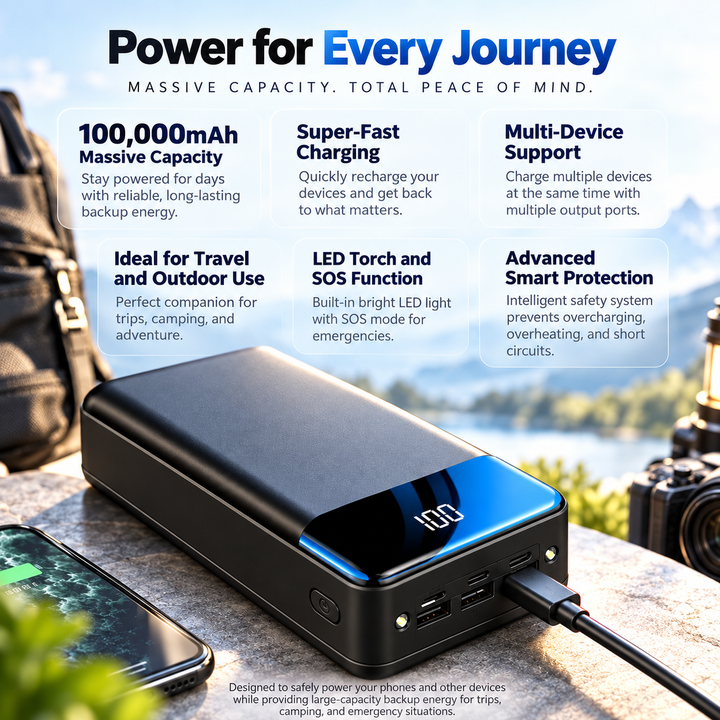 100000mAh Power Bank Portable Fast Charging External Battery