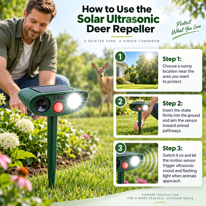 Solar Ultrasonic Deer Repeller 4 Pack Garden Deterrent