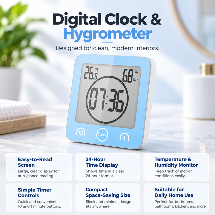 Waterproof Shower Clock Digital Suction Cup Bathroom Wall Clock Timer