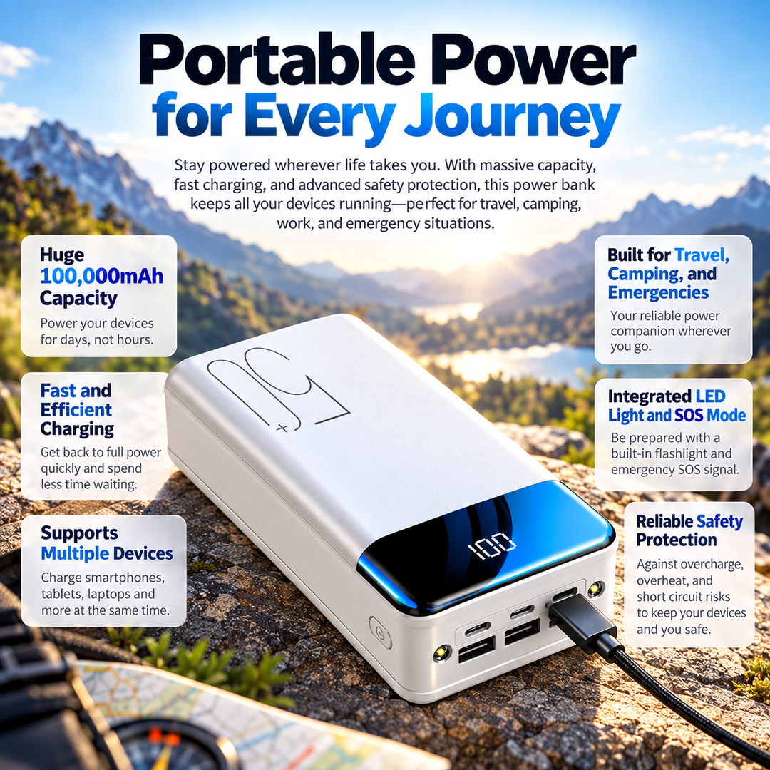 100000mAh Power Bank Portable Fast Charging External Battery
