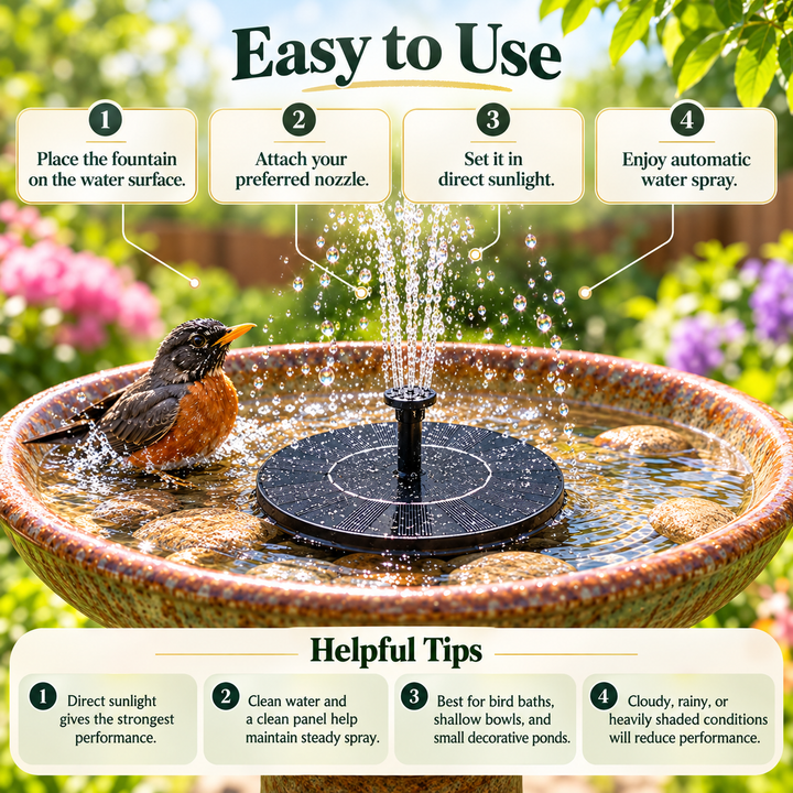 Solar Powered Water Fountain Pump for Garden Pond Birdbath Outdoor