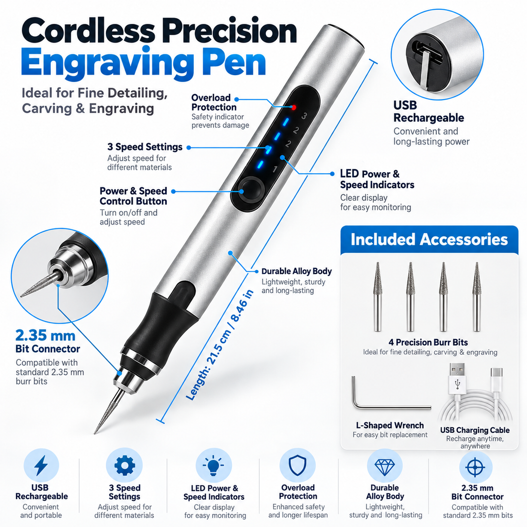 Cordless Electric Engraving Pen Rechargeable Etching Tool Metal