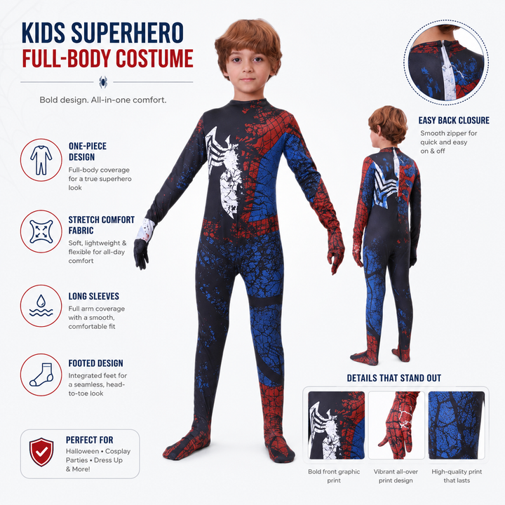 Kids Spider Web Zentai Bodysuit Costume Boys Halloween