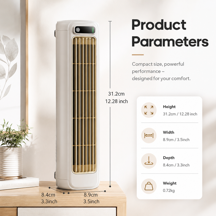 Portable Tower Fan Rechargeable Quiet Desktop Cooling Fan 3 Speed
