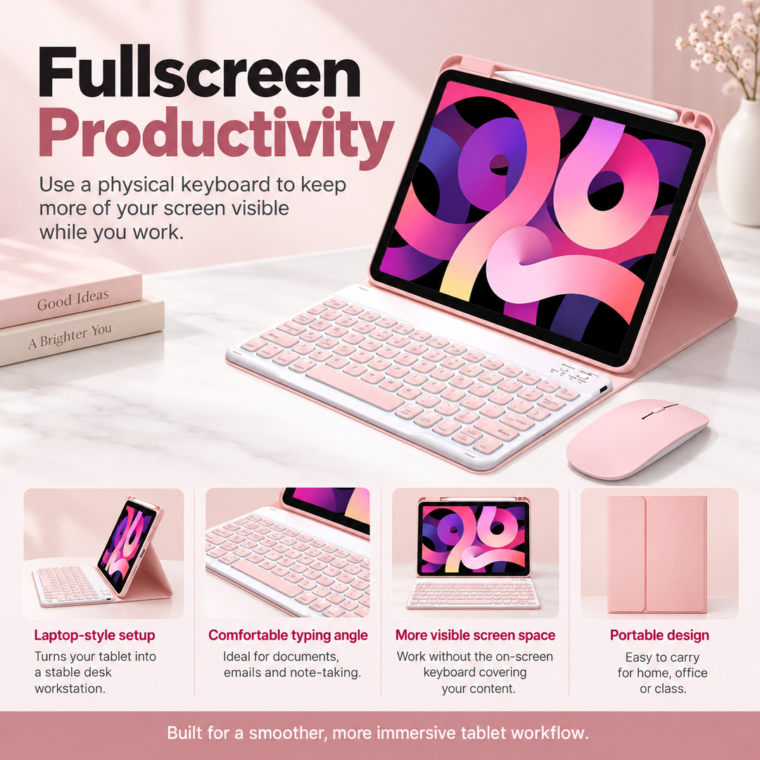 Wireless Keyboard Case for iPad with Rotating Cover and Trackpad